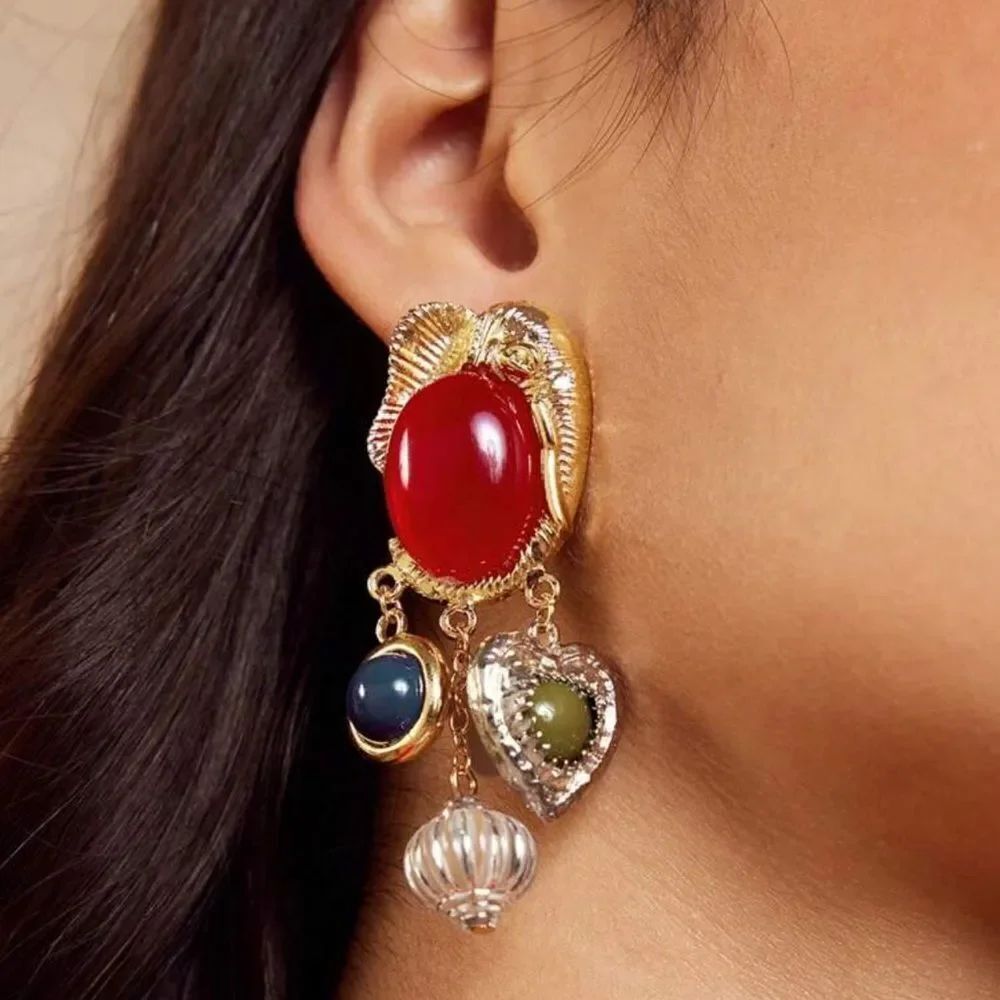 Gold and Red Statement Earrings A1200